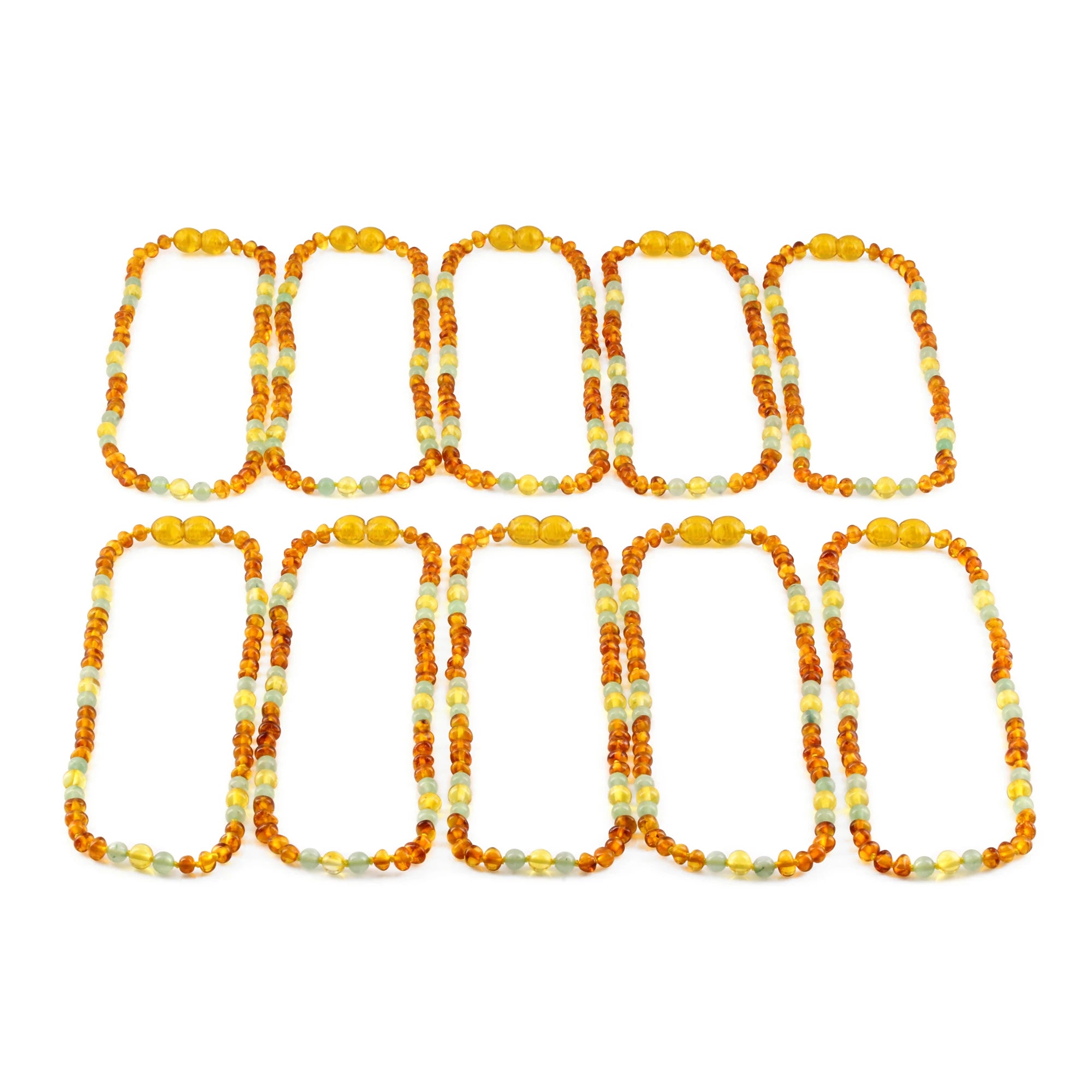 Baltic Amber & Green Aventurine Baby Teething Necklace Baroque Light Cognac Glossy Finish - Wholesale Lot of 10pcs - 32cm / 12.6in - LE385 V3