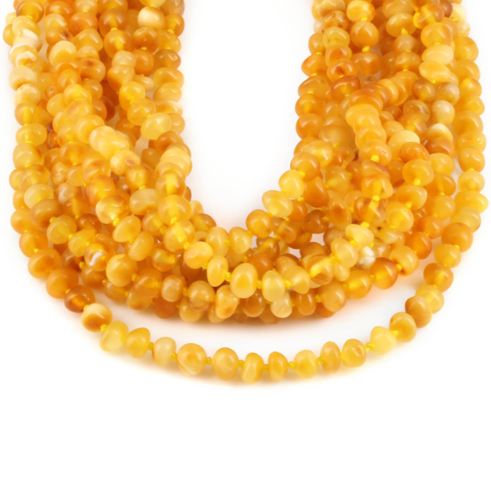Baltic Amber Baby Teething Necklace Baroque Milky Orange Glossy Finish - Wholesale Lot of 10pcs - 32cm / 12.6in - XB43MO