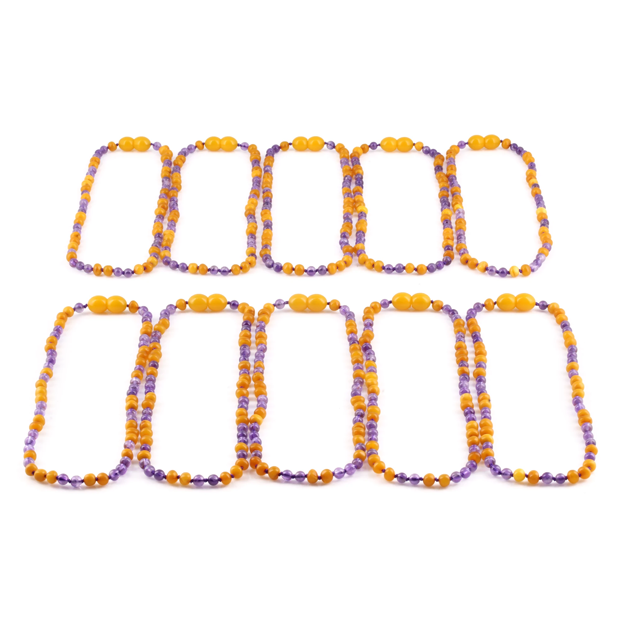 Baltic Amber & Amethyst Baby Teething Necklace Baroque Milky Orange Glossy Finish - Wholesale Lot of 10pcs - 32cm / 12.6in - AGL37