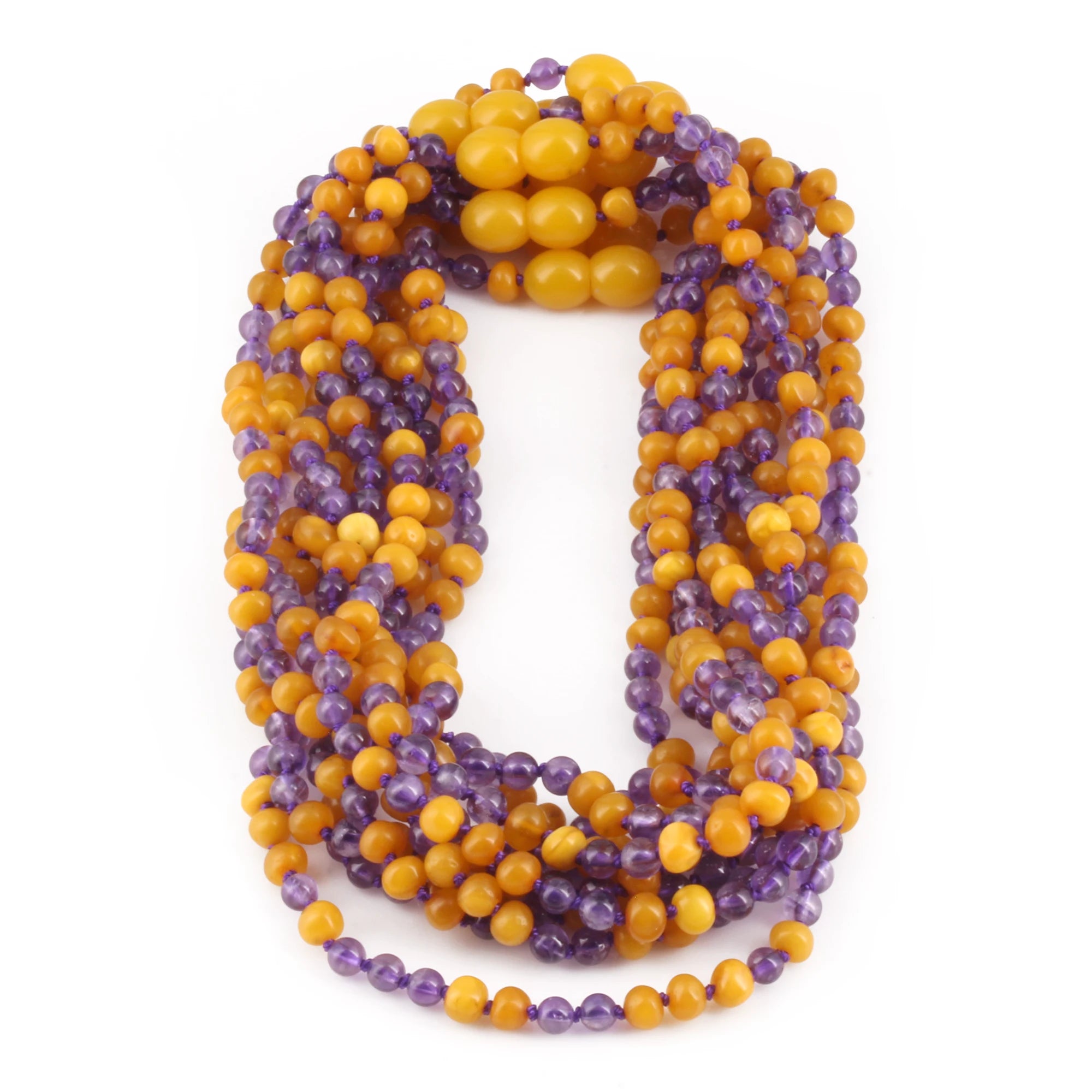 Baltic Amber & Amethyst Baby Teething Necklace Baroque Milky Orange Glossy Finish - Wholesale Lot of 10pcs - 32cm / 12.6in - AGL37