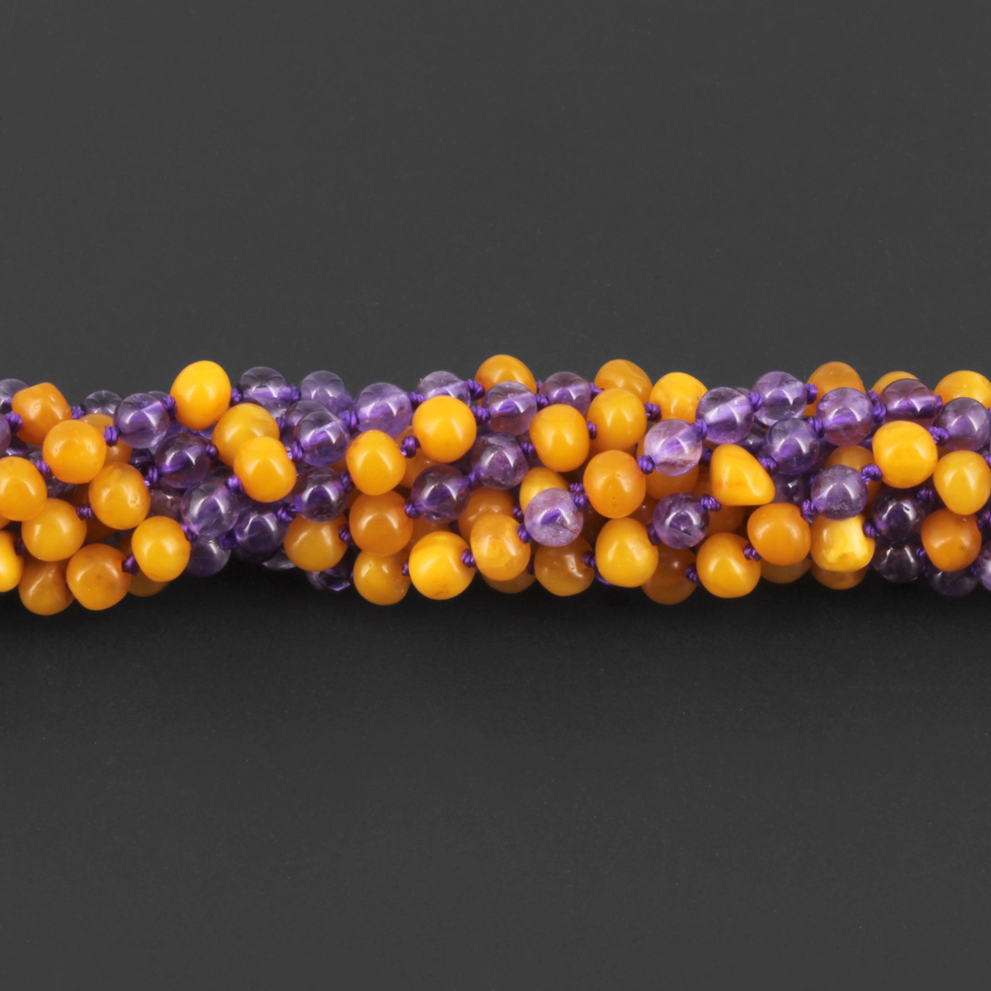 Baltic Amber & Amethyst Baby Teething Necklace Baroque Milky Orange Glossy Finish - Wholesale Lot of 10pcs - 32cm / 12.6in - AGL37