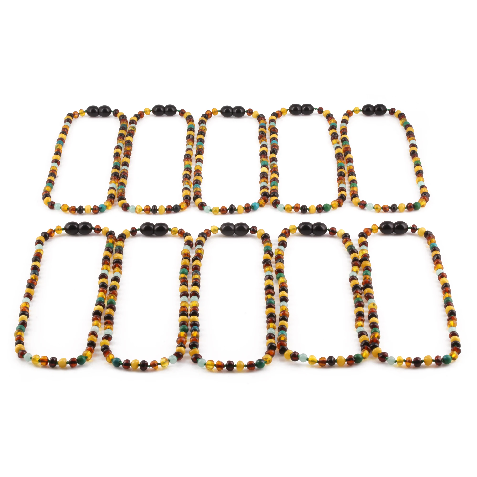 Baltic Amber, Amazonite & Azurite Baby Teething Necklace Baroque Multicolor Glossy Finish - Wholesale Lot of 10pcs - 32cm / 12.6in - AGL42