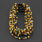 Baltic Amber, Amazonite & Azurite Baby Teething Necklace Baroque Multicolor Glossy Finish - Wholesale Lot of 10pcs - 32cm / 12.6in - AGL42
