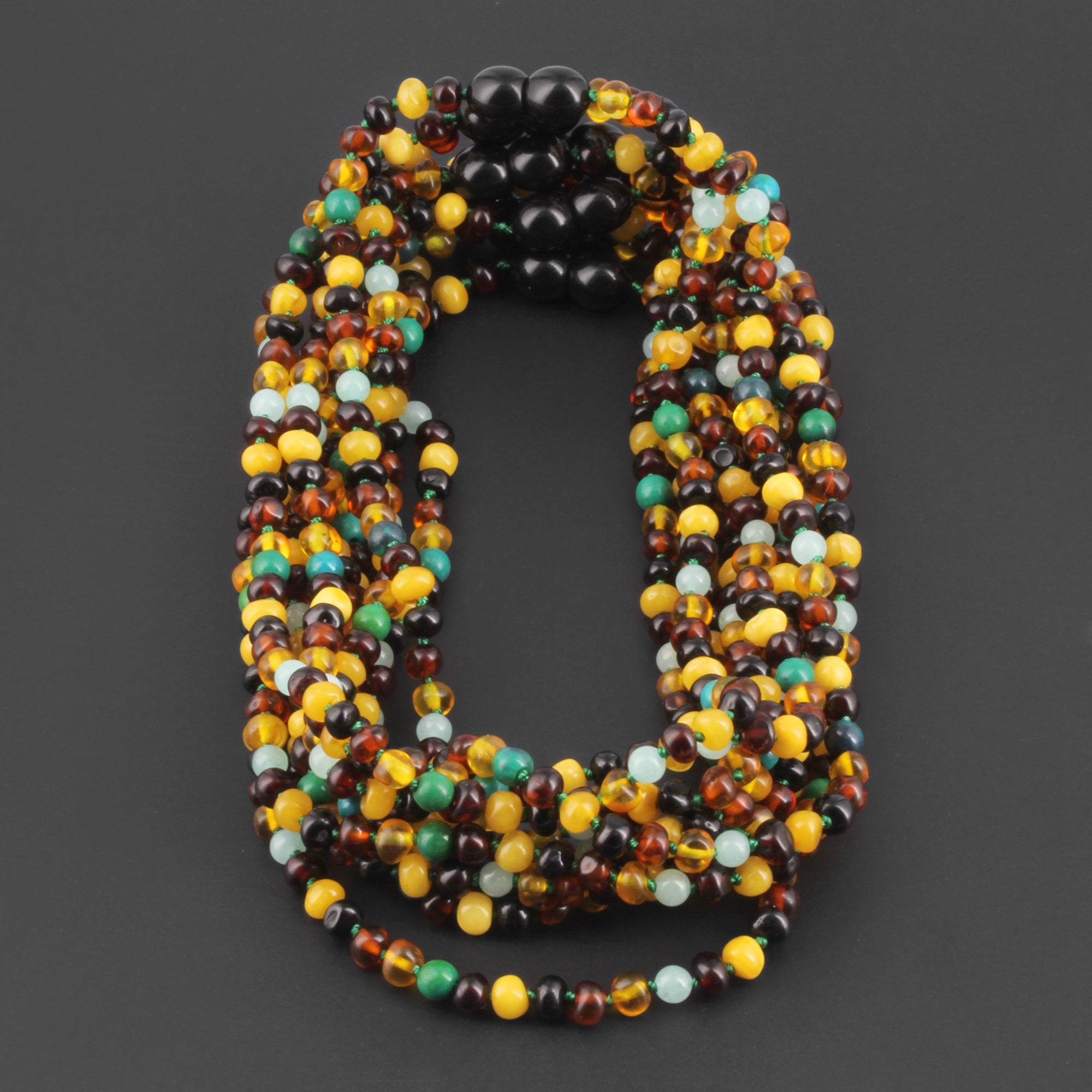 Baltic Amber, Amazonite & Azurite Baby Teething Necklace Baroque Multicolor Glossy Finish - Wholesale Lot of 10pcs - 32cm / 12.6in - AGL42