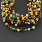 Baltic Amber, Amazonite & Azurite Baby Teething Necklace Baroque Multicolor Glossy Finish - Wholesale Lot of 10pcs - 32cm / 12.6in - AGL42