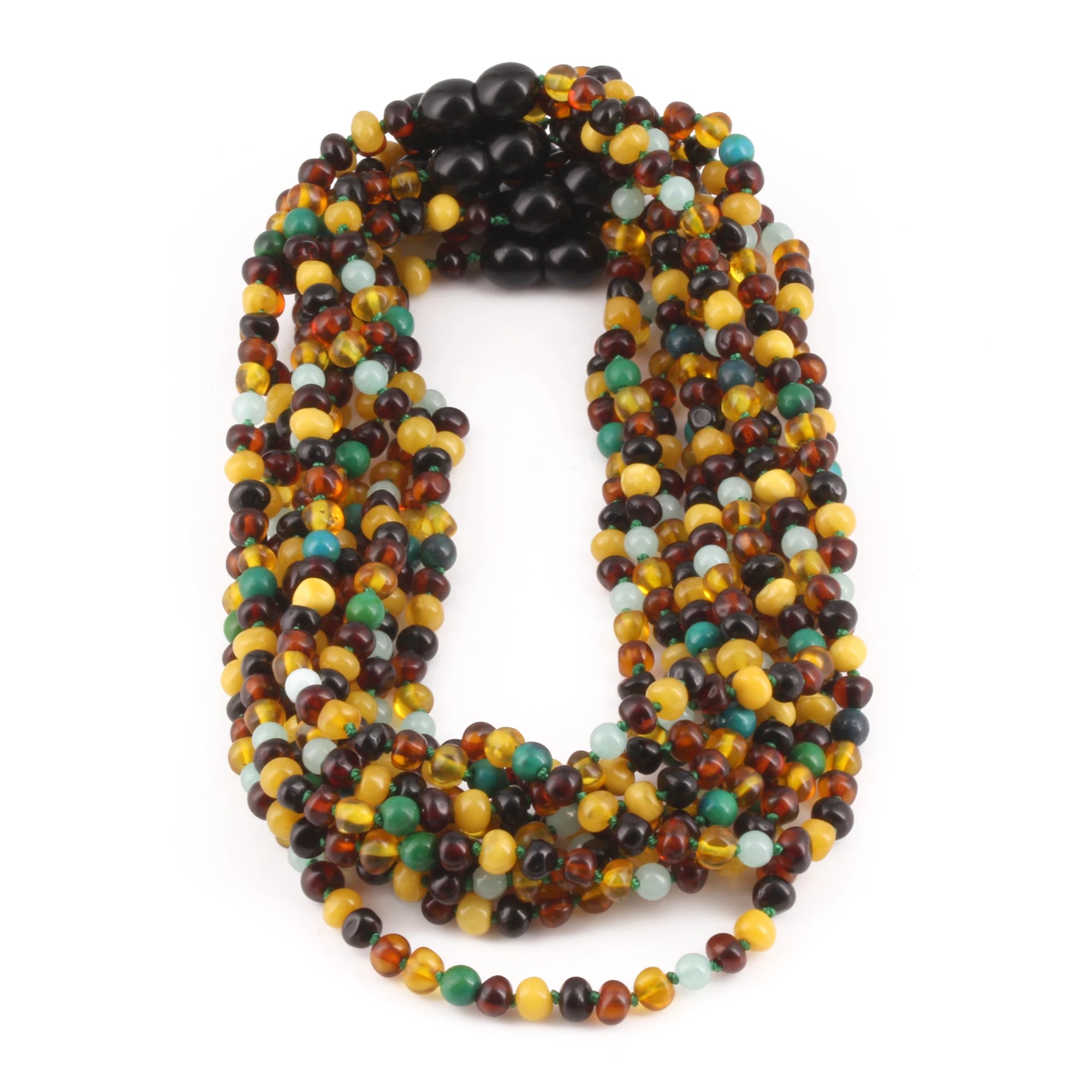Baltic Amber, Amazonite & Azurite Baby Teething Necklace Baroque Multicolor Glossy Finish - Wholesale Lot of 10pcs - 32cm / 12.6in - AGL42