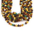 Baltic Amber, Amazonite & Azurite Baby Teething Necklace Baroque Multicolor Glossy Finish - Wholesale Lot of 10pcs - 32cm / 12.6in - AGL42