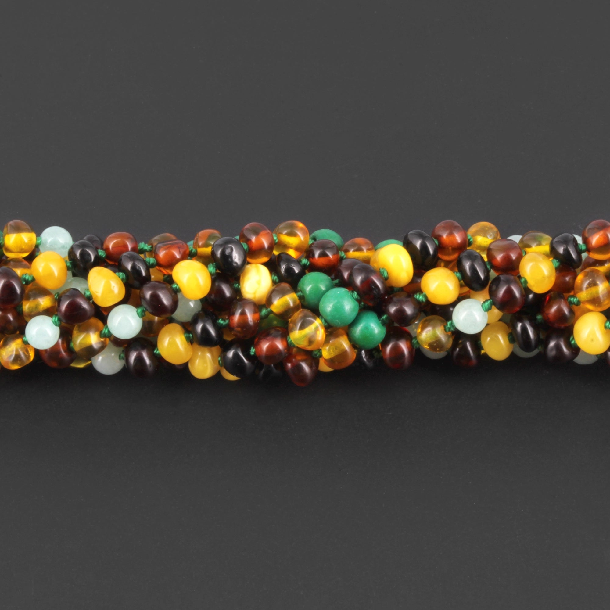 Baltic Amber, Amazonite & Azurite Baby Teething Necklace Baroque Multicolor Glossy Finish - Wholesale Lot of 10pcs - 32cm / 12.6in - AGL42