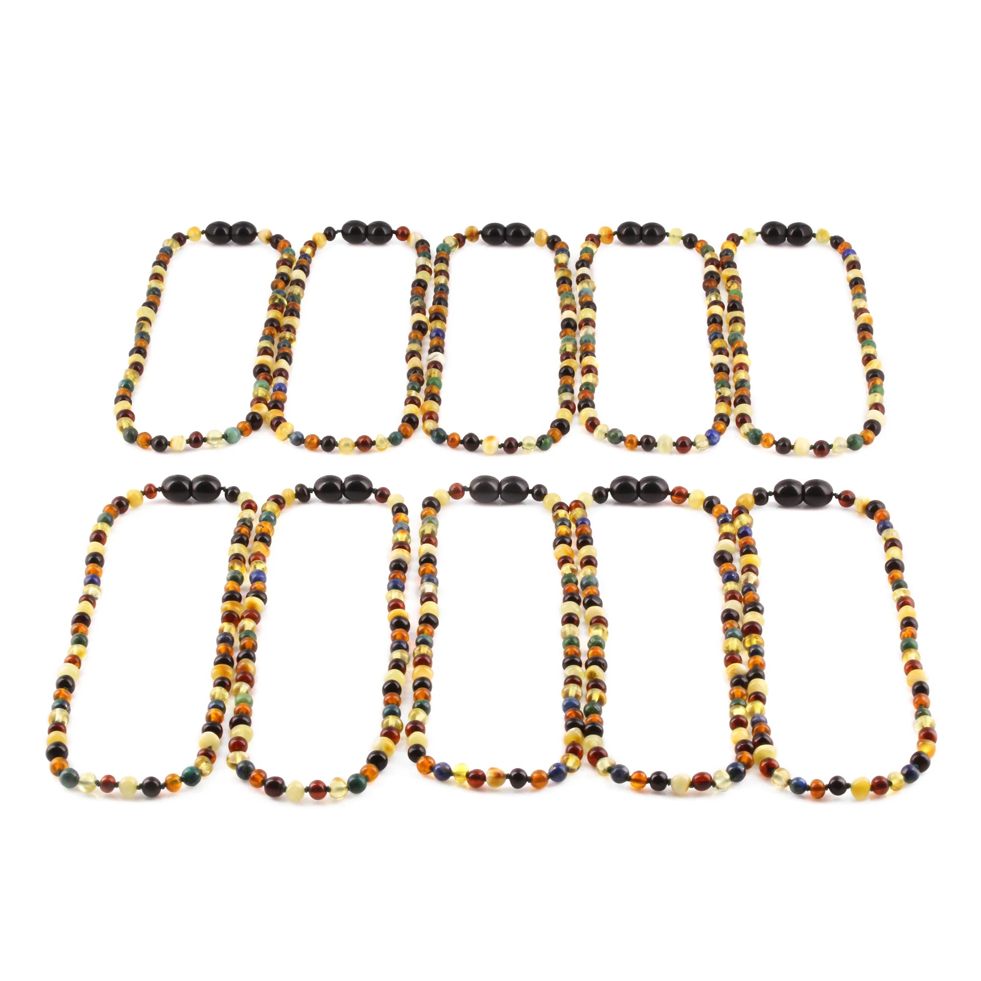 Baltic Amber & Azurite Baby Teething Necklace Baroque Multicolor Glossy Finish - Wholesale Lot of 10pcs - 32cm / 12.6in - LE467 V2 (Copy)