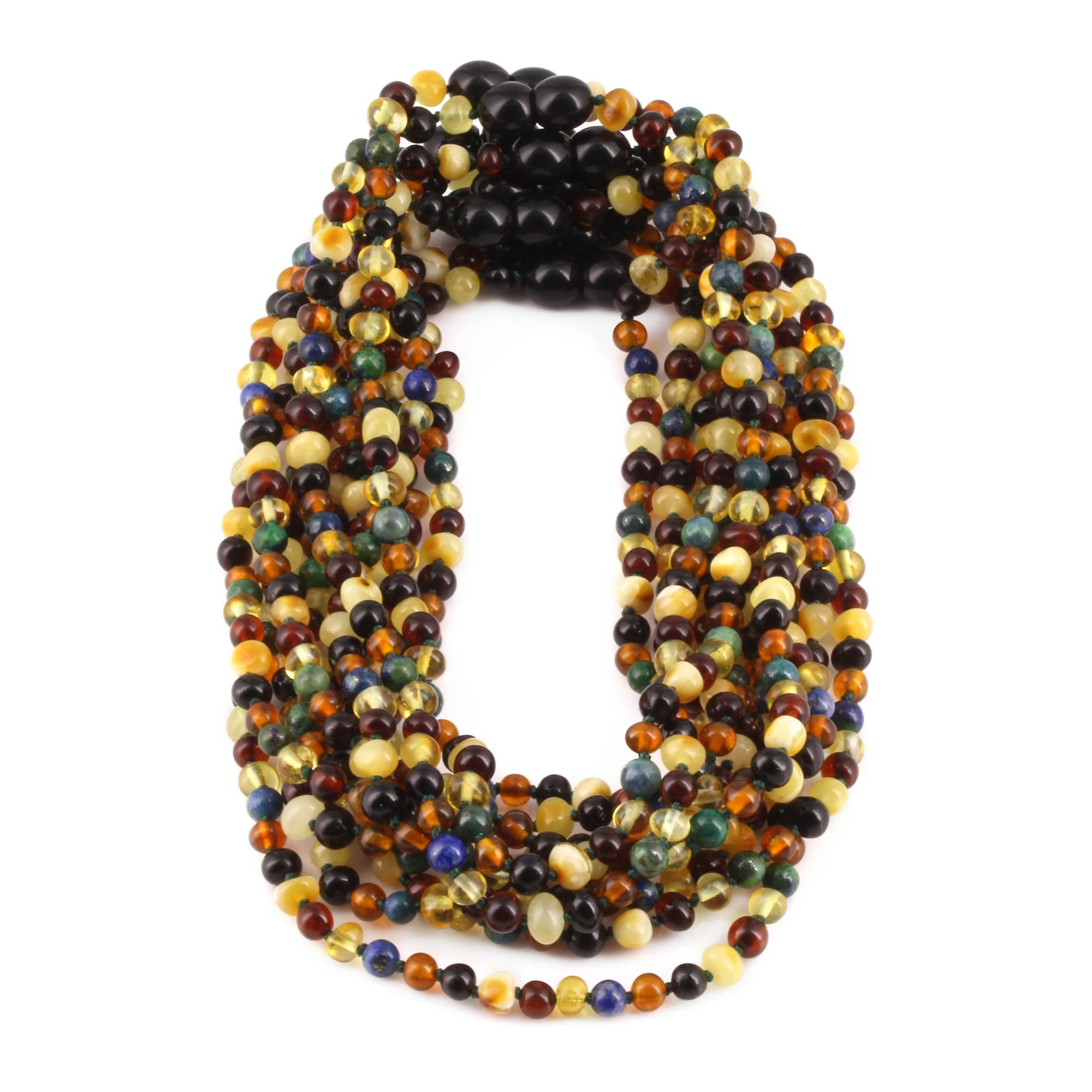 Baltic Amber & Azurite Baby Teething Necklace Baroque Multicolor Glossy Finish - Wholesale Lot of 10pcs - 32cm / 12.6in - LE467 V2 (Copy)