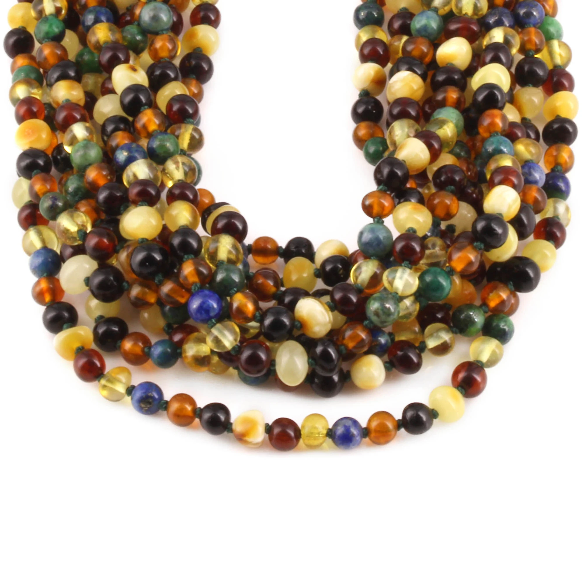 Baltic Amber & Azurite Baby Teething Necklace Baroque Multicolor Glossy Finish - Wholesale Lot of 10pcs - 32cm / 12.6in - LE467 V2 (Copy)