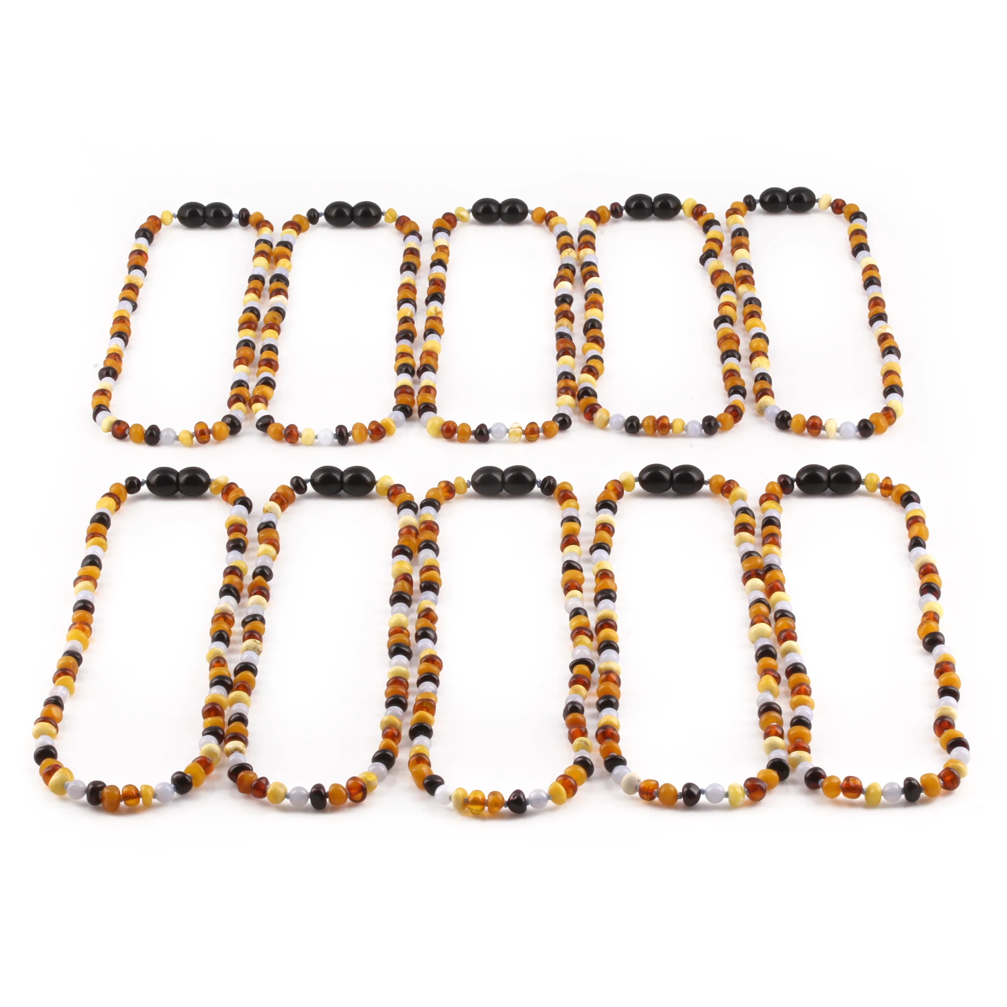 Baltic Amber & Blue Chalcedony Baby Teething Necklace Baroque Multicolor Glossy Finish - Wholesale Lot of 10pcs - 32cm / 12.6in - AG61