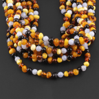 Baltic Amber & Blue Chalcedony Baby Teething Necklace Baroque Multicolor Glossy Finish - Wholesale Lot of 10pcs - 32cm / 12.6in - AG61
