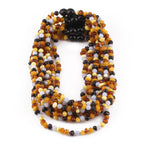 Baltic Amber & Blue Chalcedony Baby Teething Necklace Baroque Multicolor Glossy Finish - Wholesale Lot of 10pcs - 32cm / 12.6in - AG61