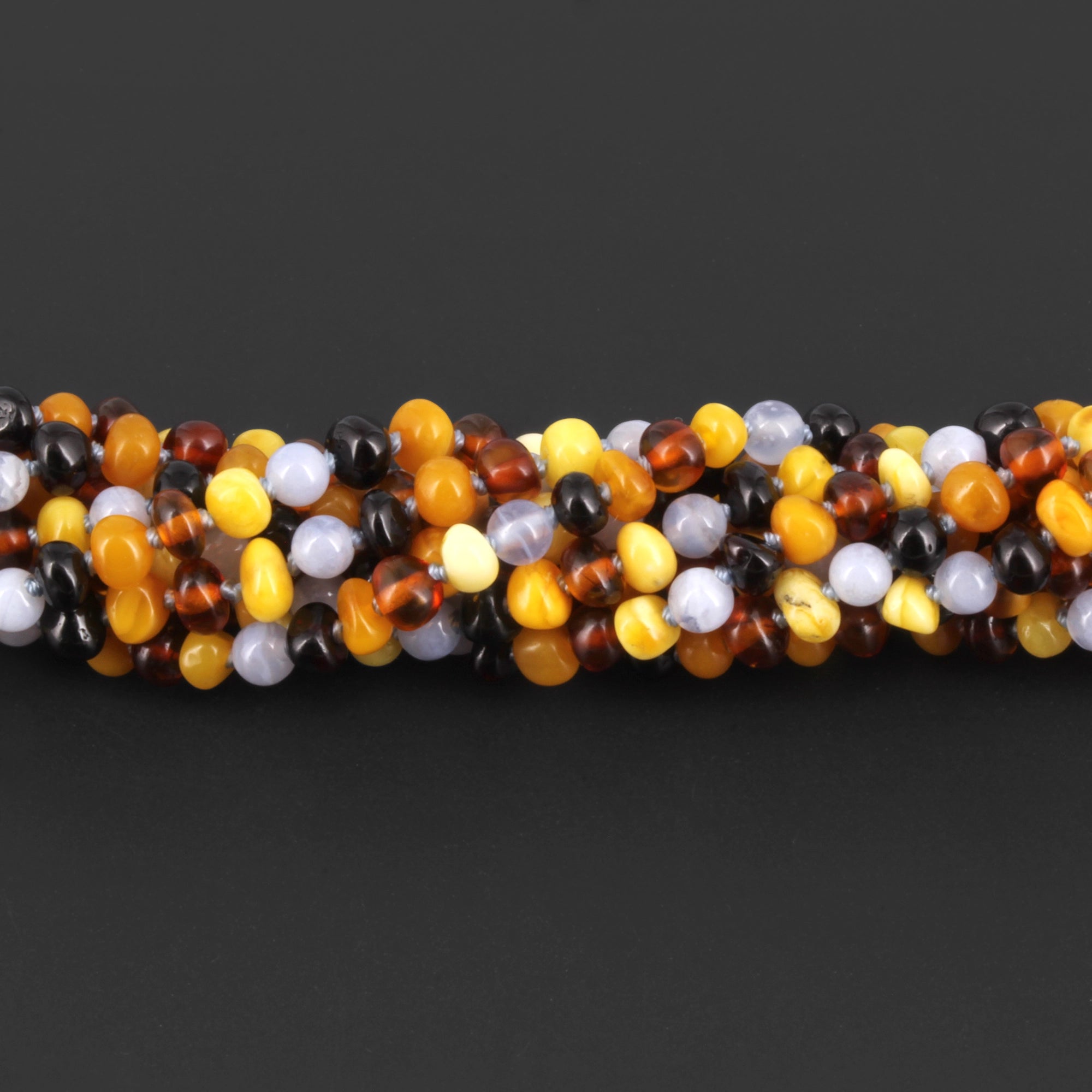 Baltic Amber & Blue Chalcedony Baby Teething Necklace Baroque Multicolor Glossy Finish - Wholesale Lot of 10pcs - 32cm / 12.6in - AG61