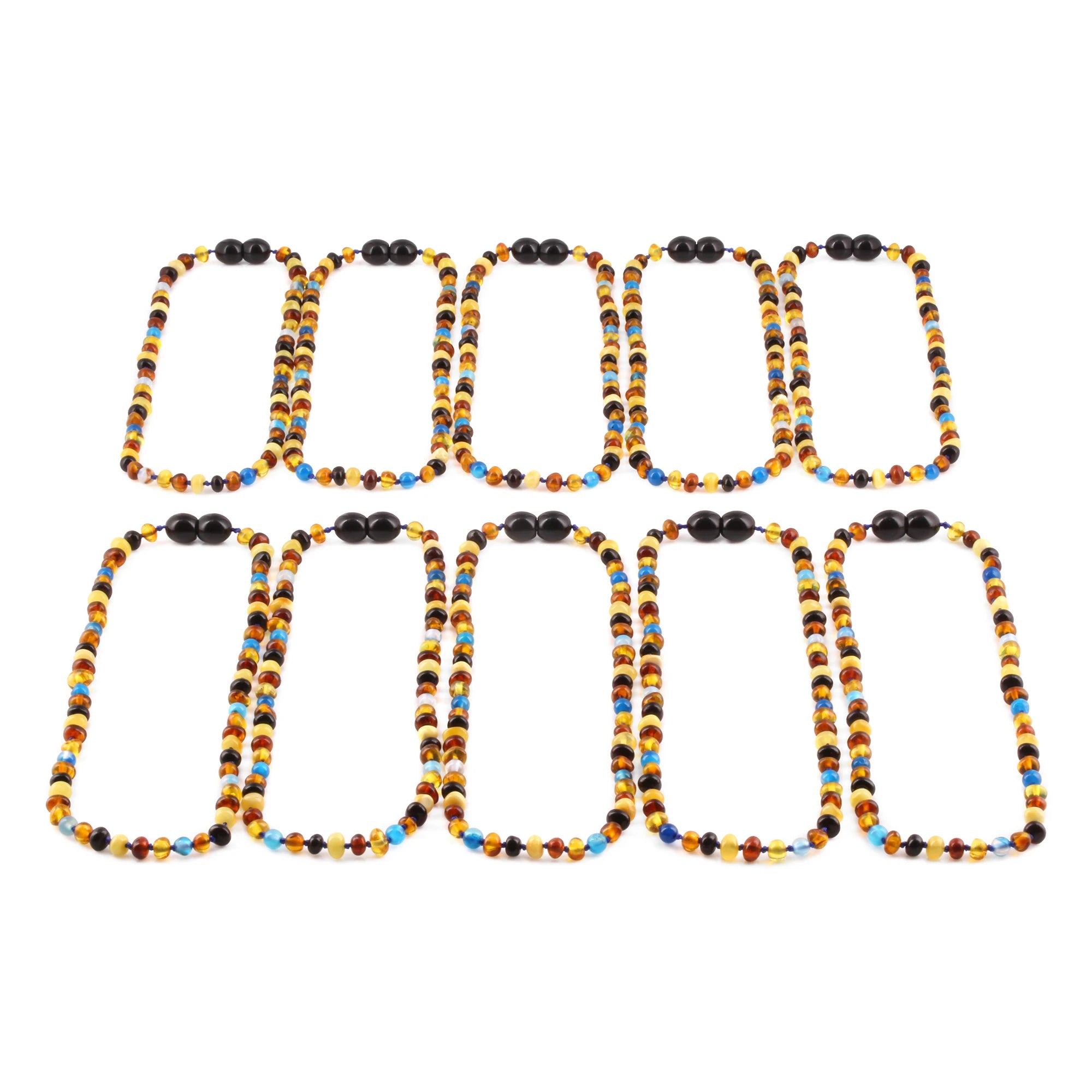 Baltic Amber & Blue Agate Baby Teething Necklace Baroque Multicolor Glossy Finish - Wholesale Lot of 10pcs - 32cm / 12.6in - LE464 V2