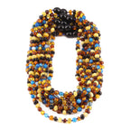 Baltic Amber & Blue Agate Baby Teething Necklace Baroque Multicolor Glossy Finish - Wholesale Lot of 10pcs - 32cm / 12.6in - LE464 V2