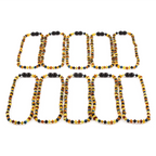 Baltic Amber & Blue Tiger Eye Baby Teething Necklace Baroque Multicolor Glossy Finish - Wholesale Lot of 10pcs - 32cm / 12.6in - LE463 V2-S