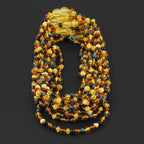 Baltic Amber & Blue Tiger Eye Baby Teething Necklace Baroque Multicolor Glossy Finish - Wholesale Lot of 10pcs - 32cm / 12.6in - LE514 V2