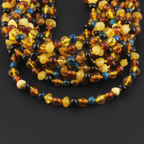Baltic Amber & Blue Tiger Eye Baby Teething Necklace Baroque Multicolor Glossy Finish - Wholesale Lot of 10pcs - 32cm / 12.6in - LE514 V2