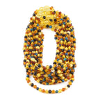 Baltic Amber & Blue Tiger Eye Baby Teething Necklace Baroque Multicolor Glossy Finish - Wholesale Lot of 10pcs - 32cm / 12.6in - LE514 V2