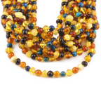 Baltic Amber & Blue Tiger Eye Baby Teething Necklace Baroque Multicolor Glossy Finish - Wholesale Lot of 10pcs - 32cm / 12.6in - LE514 V2