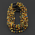 Baltic Amber & Blue Tiger Eye Baby Teething Necklace Baroque Multicolor Glossy Finish - Wholesale Lot of 10pcs - 32cm / 12.6in - LE463 V2-S