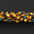 Baltic Amber & Blue Tiger Eye Baby Teething Necklace Baroque Multicolor Glossy Finish - Wholesale Lot of 10pcs - 32cm / 12.6in - LE514 V2