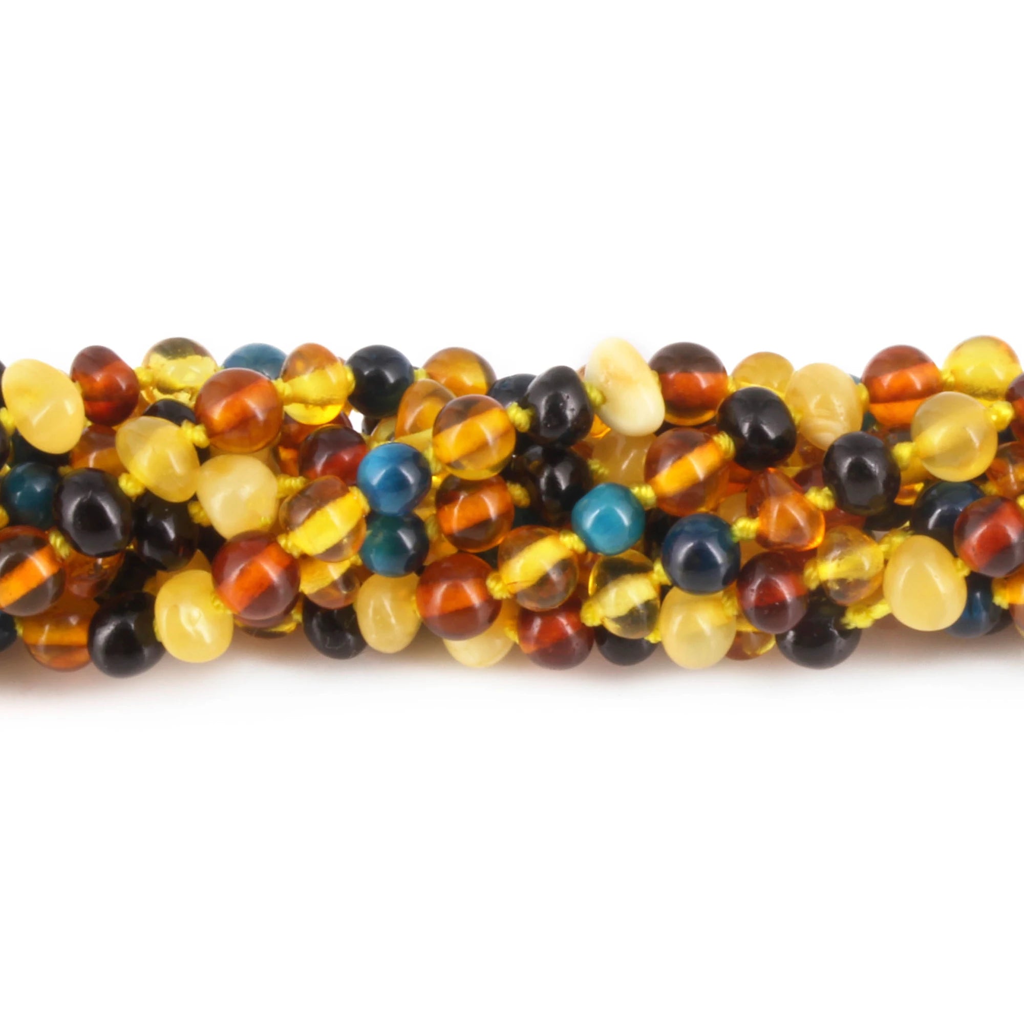 Baltic Amber & Blue Tiger Eye Baby Teething Necklace Baroque Multicolor Glossy Finish - Wholesale Lot of 10pcs - 32cm / 12.6in - LE514 V2