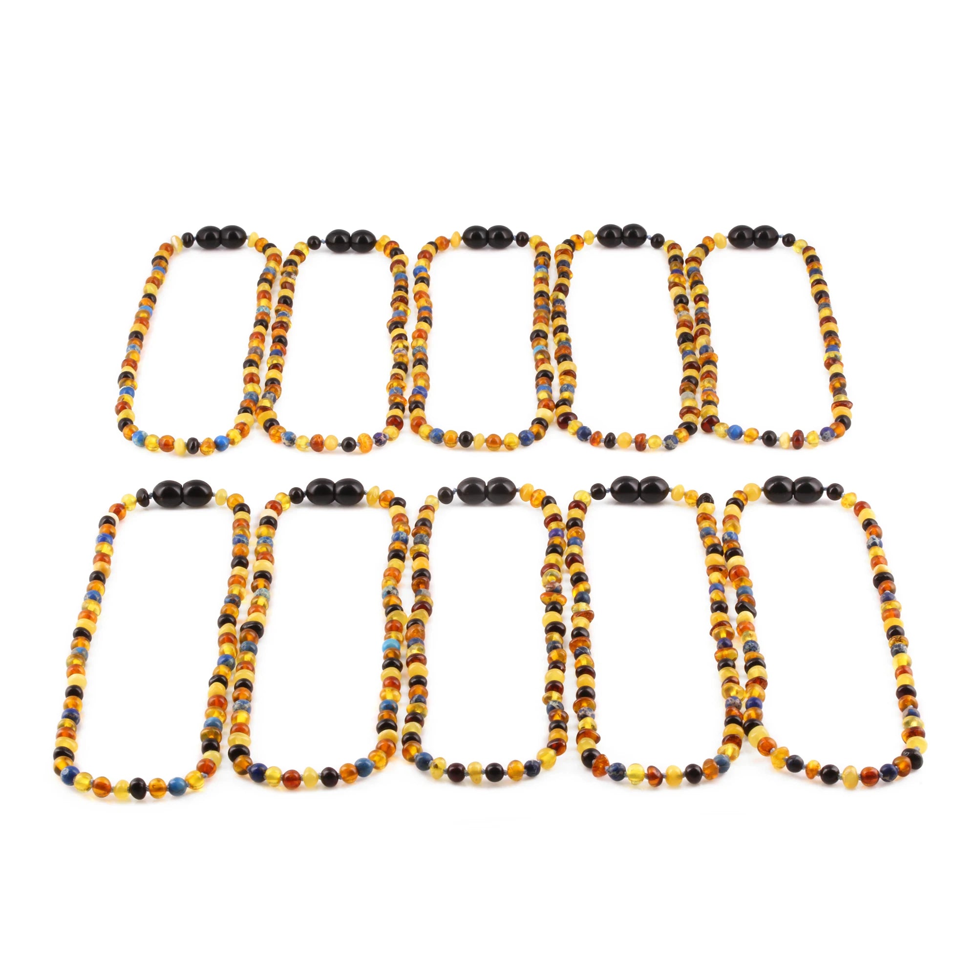 Baltic Amber & Blue Jasper Baby Teething Necklace Baroque Multicolor Glossy Finish - Wholesale Lot of 10pcs - 32cm / 12.6in - LE555-S