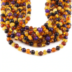 Baltic Amber & Purple Tiger Eye Baby Teething Necklace Baroque Multicolor Glossy Finish - Wholesale Lot of 10pcs - 32cm / 12.6in - LE554-S