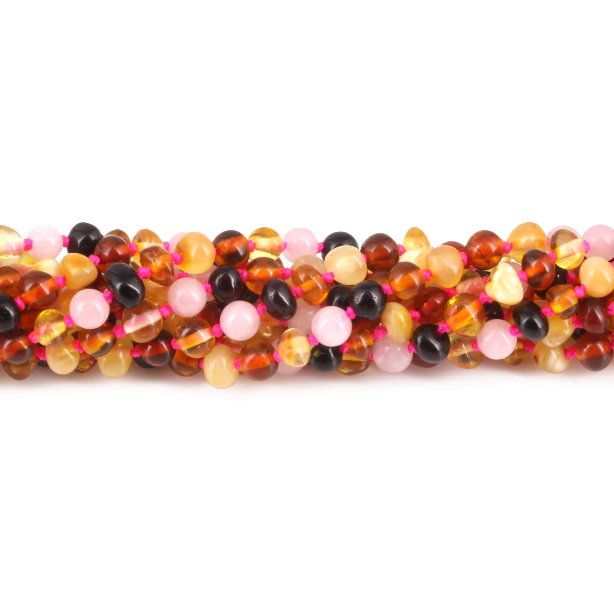 Baltic Amber & Rose Quartz Baby Teething Necklace Baroque Multicolor Glossy Finish - Wholesale Lot of 10pcs - 32cm / 12.6in - LE459-S