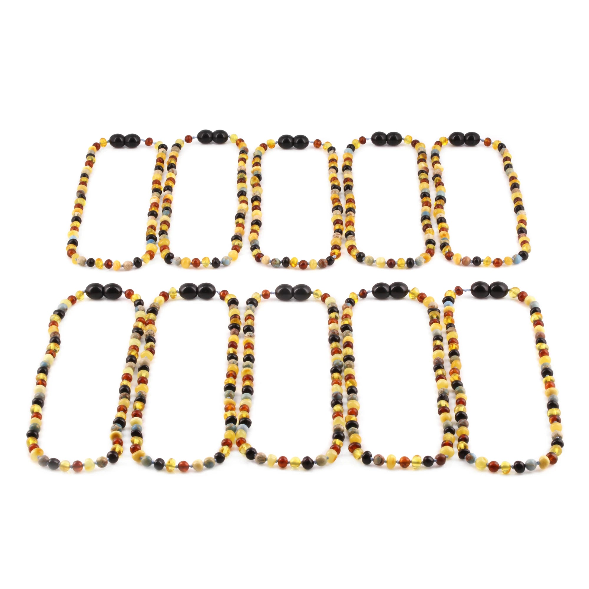 Baltic Amber & Blue Jasper Baby Teething Necklace Baroque Multicolor Glossy Finish - Wholesale Lot of 10pcs - 32cm / 12.6in - LE466-S