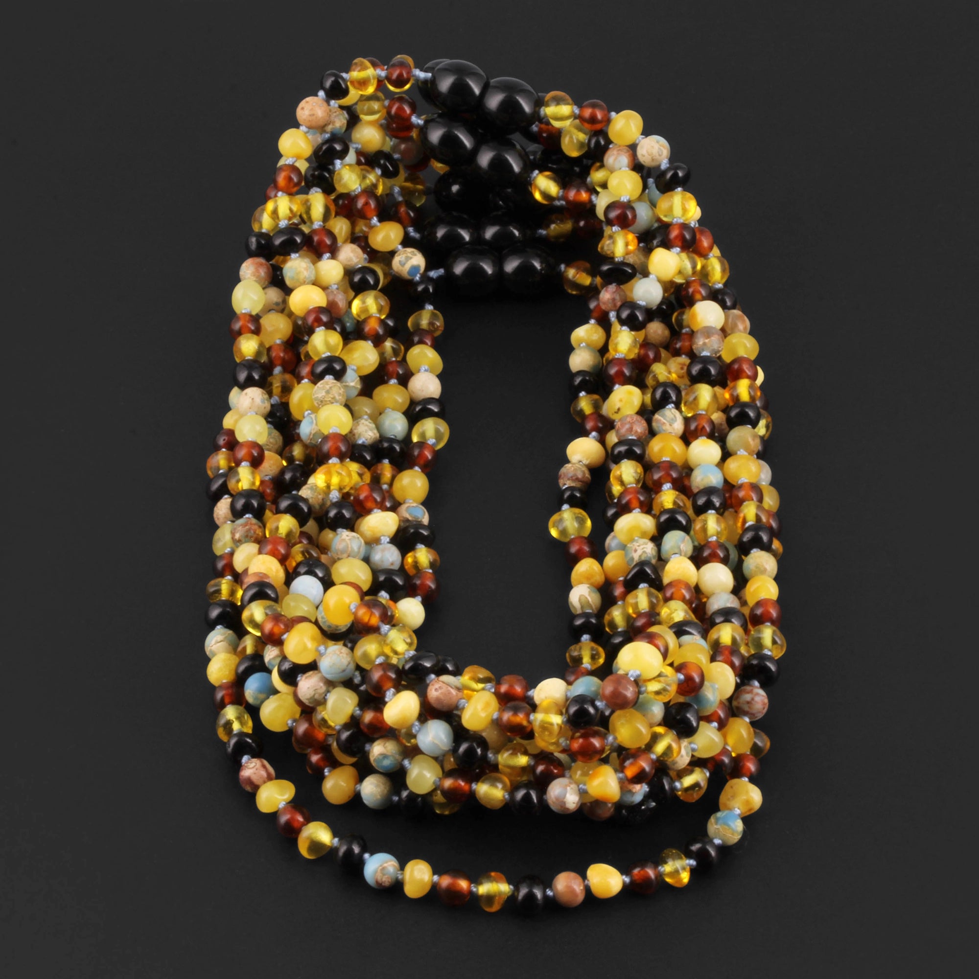 Baltic Amber & Blue Jasper Baby Teething Necklace Baroque Multicolor Glossy Finish - Wholesale Lot of 10pcs - 32cm / 12.6in - LE466-S