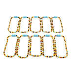 Baltic Amber & Turquoise Baby Teething Necklace Baroque Multicolor Glossy Finish - Wholesale Lot of 10pcs - 32cm / 12.6in - LE465-S