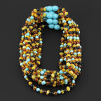 Baltic Amber & Turquoise Baby Teething Necklace Baroque Multicolor Glossy Finish - Wholesale Lot of 10pcs - 32cm / 12.6in - LE465-S
