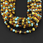 Baltic Amber & Turquoise Baby Teething Necklace Baroque Multicolor Glossy Finish - Wholesale Lot of 10pcs - 32cm / 12.6in - LE465-S