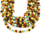Baltic Amber & Turquoise Baby Teething Necklace Baroque Multicolor Glossy Finish - Wholesale Lot of 10pcs - 32cm / 12.6in - LE465-S
