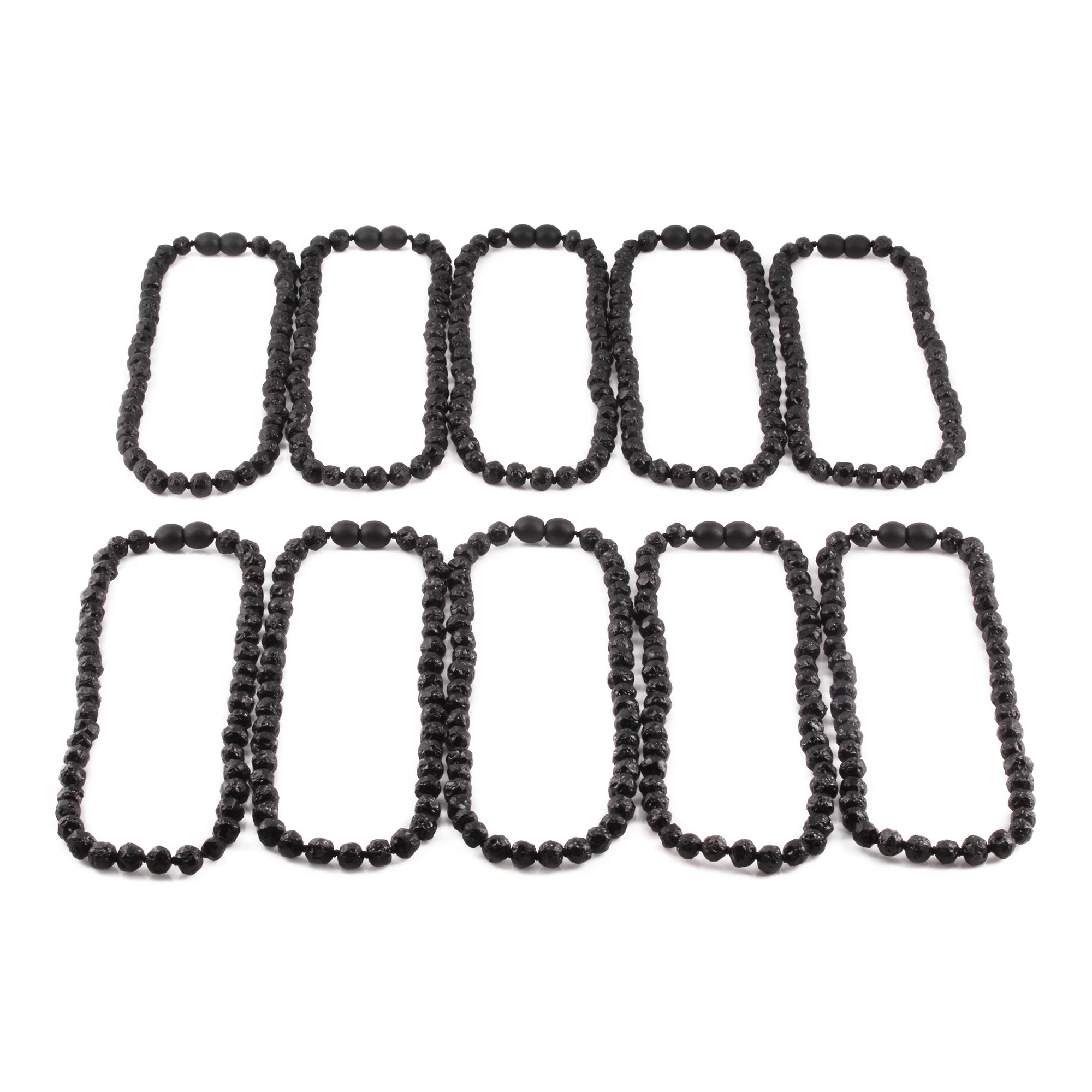 Baltic Amber Baby Teething Necklace Baroque Black Raw Finish - Wholesale Lot of 10pcs - 32cm / 12.6in - XB54B-RAW