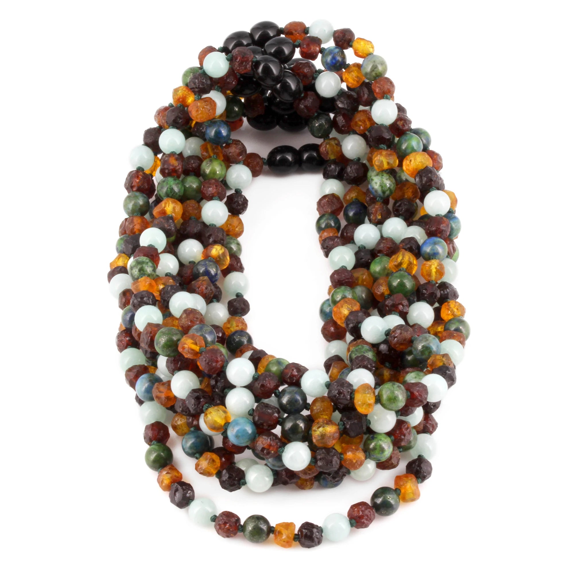 Baltic Amber, Peru Amazonite &  Azurite Baby Teething Necklace Baroque Multicolor Raw Finish - Wholesale Lot of 10pcs - 32cm / 12.6in - LE470 V2