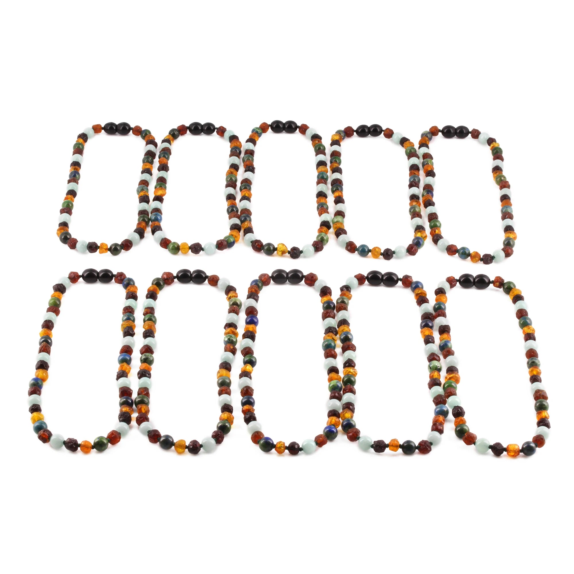 Baltic Amber, Peru Amazonite &  Azurite Baby Teething Necklace Baroque Multicolor Raw Finish - Wholesale Lot of 10pcs - 32cm / 12.6in - LE470 V2