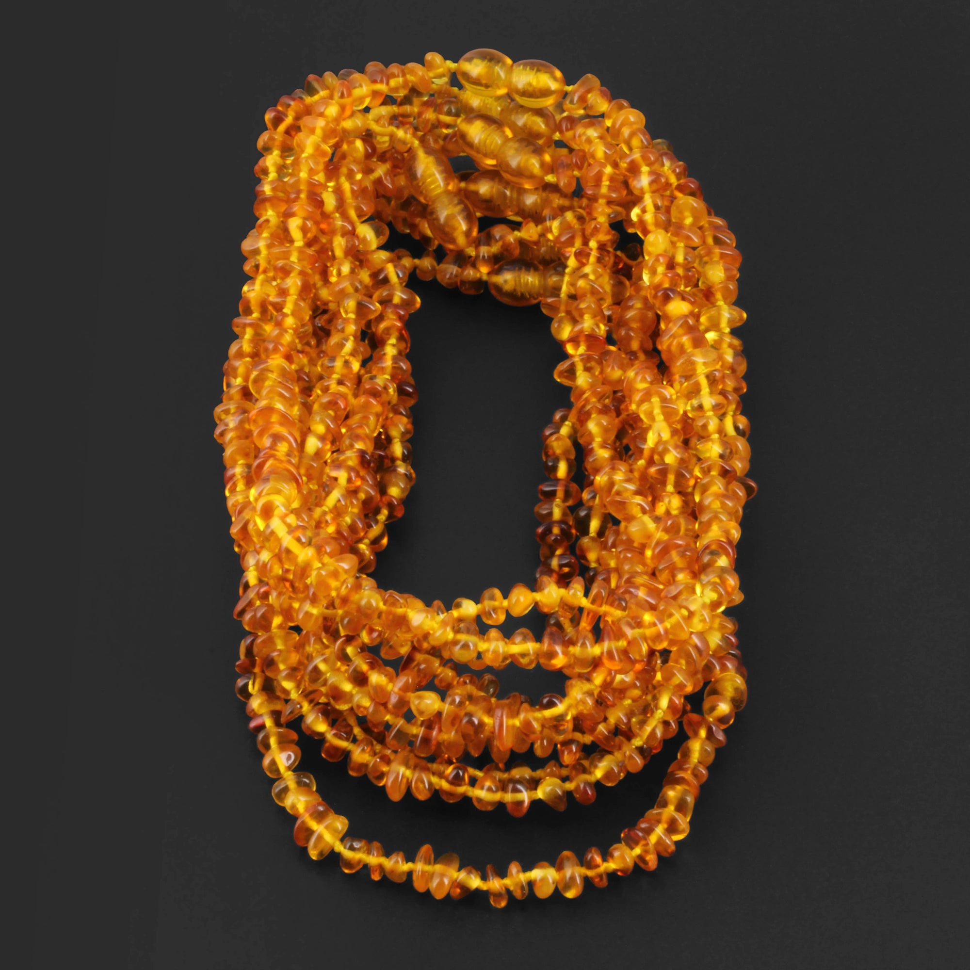Baltic Amber Baby Teething Necklace Chips Light Cognac Glossy Finish - Wholesale Lot of 10pcs - 32cm / 12.6in - CH7