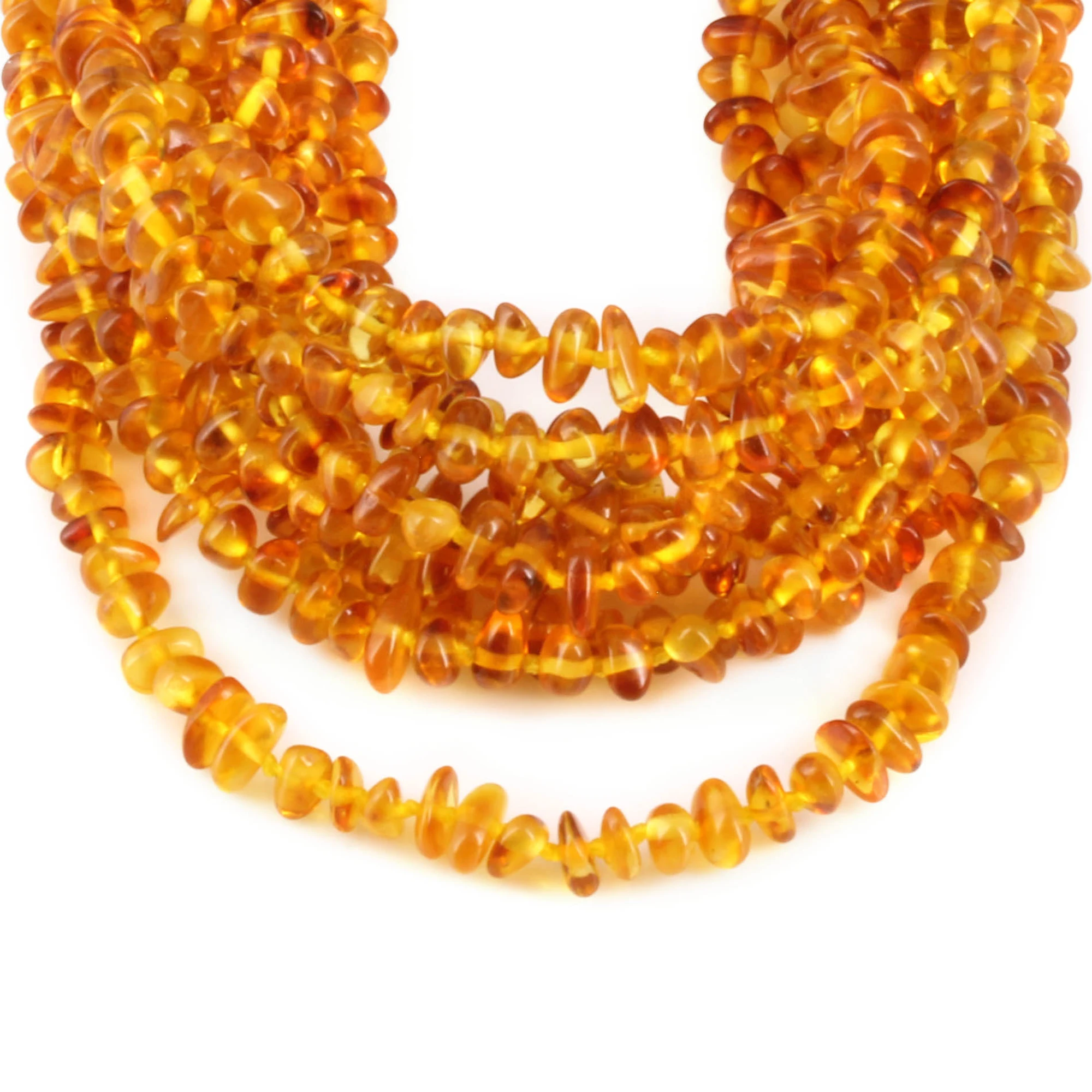 Baltic Amber Baby Teething Necklace Chips Light Cognac Glossy Finish - Wholesale Lot of 10pcs - 32cm / 12.6in - CH7