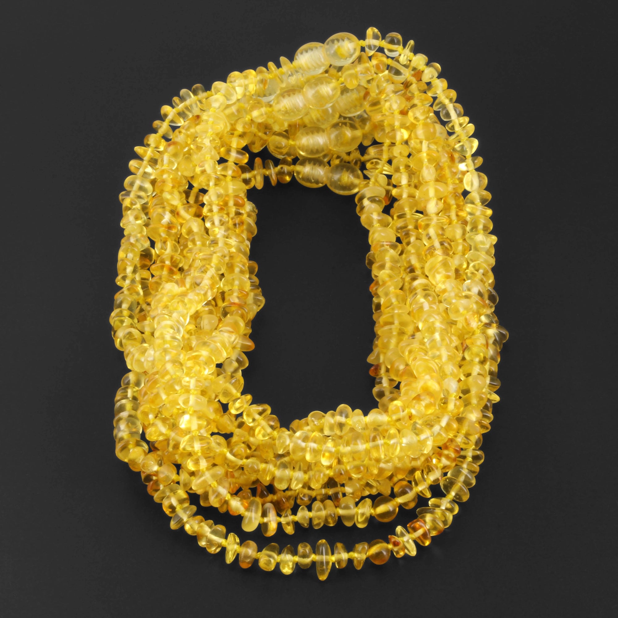 Baltic Amber Baby Teething Necklace Chips Yellow Glossy Finish - Wholesale Lot of 10pcs - 32cm / 12.6in - CH6