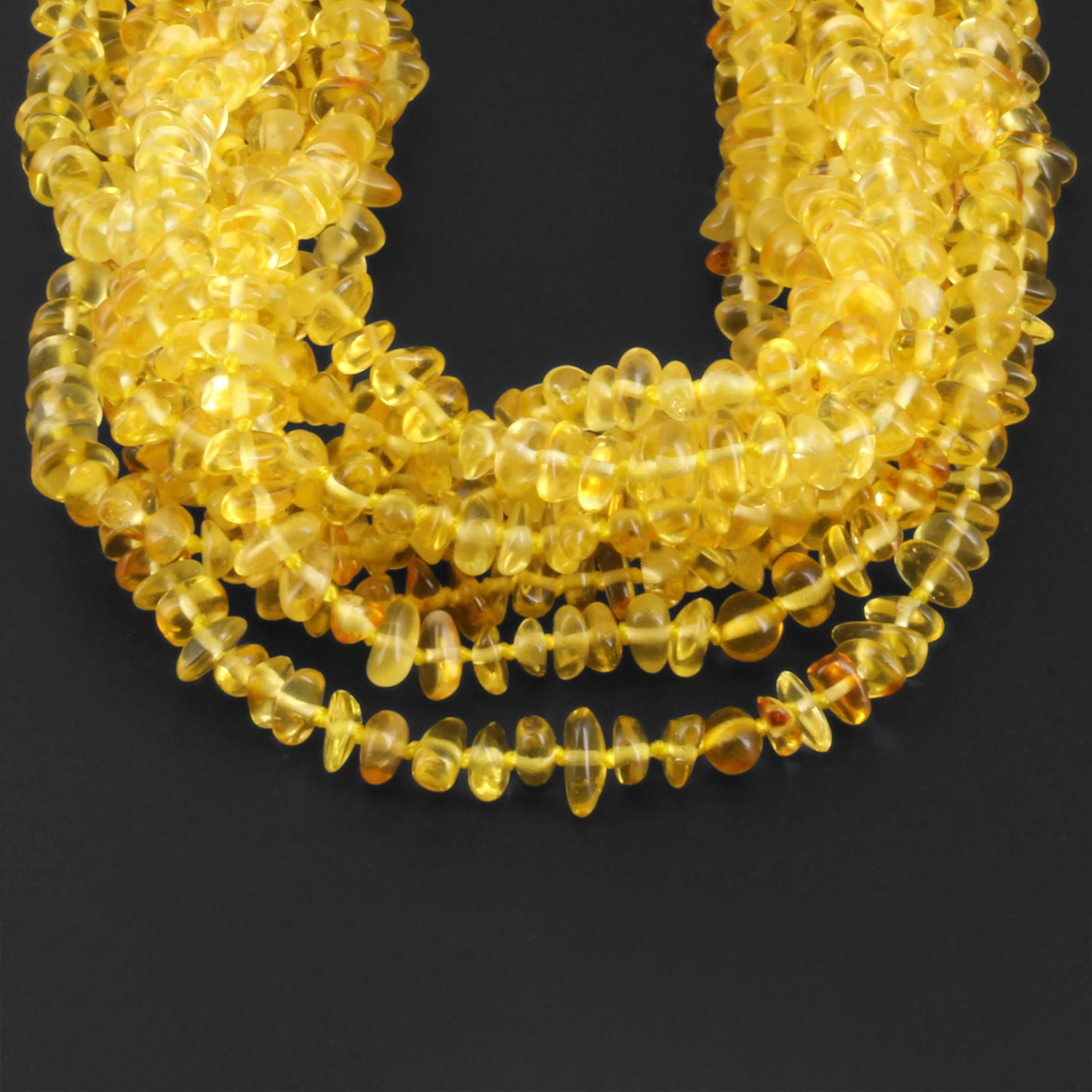 Baltic Amber Baby Teething Necklace Chips Yellow Glossy Finish - Wholesale Lot of 10pcs - 32cm / 12.6in - CH6