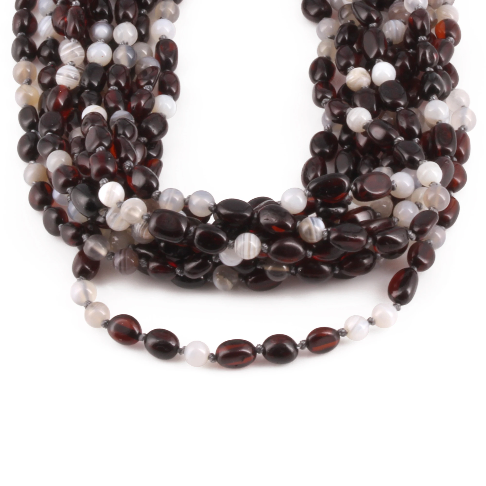 Baltic Amber & Botswana Agate Baby Teething Necklace Olive Dark Cognac Glossy Finish - Wholesale Lot of 10pcs - 32cm / 12.6in - AGL43
