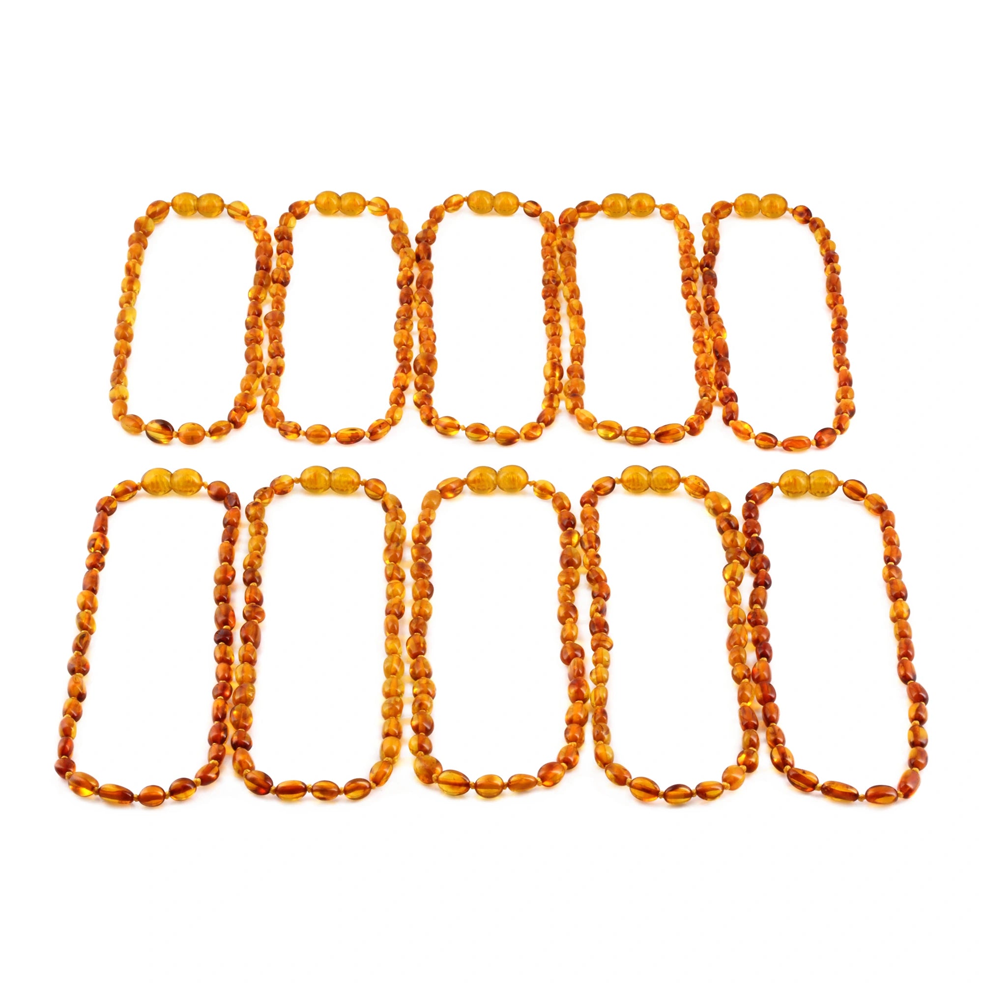 Baltic Amber Baby Teething Necklace Olive Light Cognac Glossy Finish - Wholesale Lot of 10pcs - 32cm / 12.6in - XO54LC