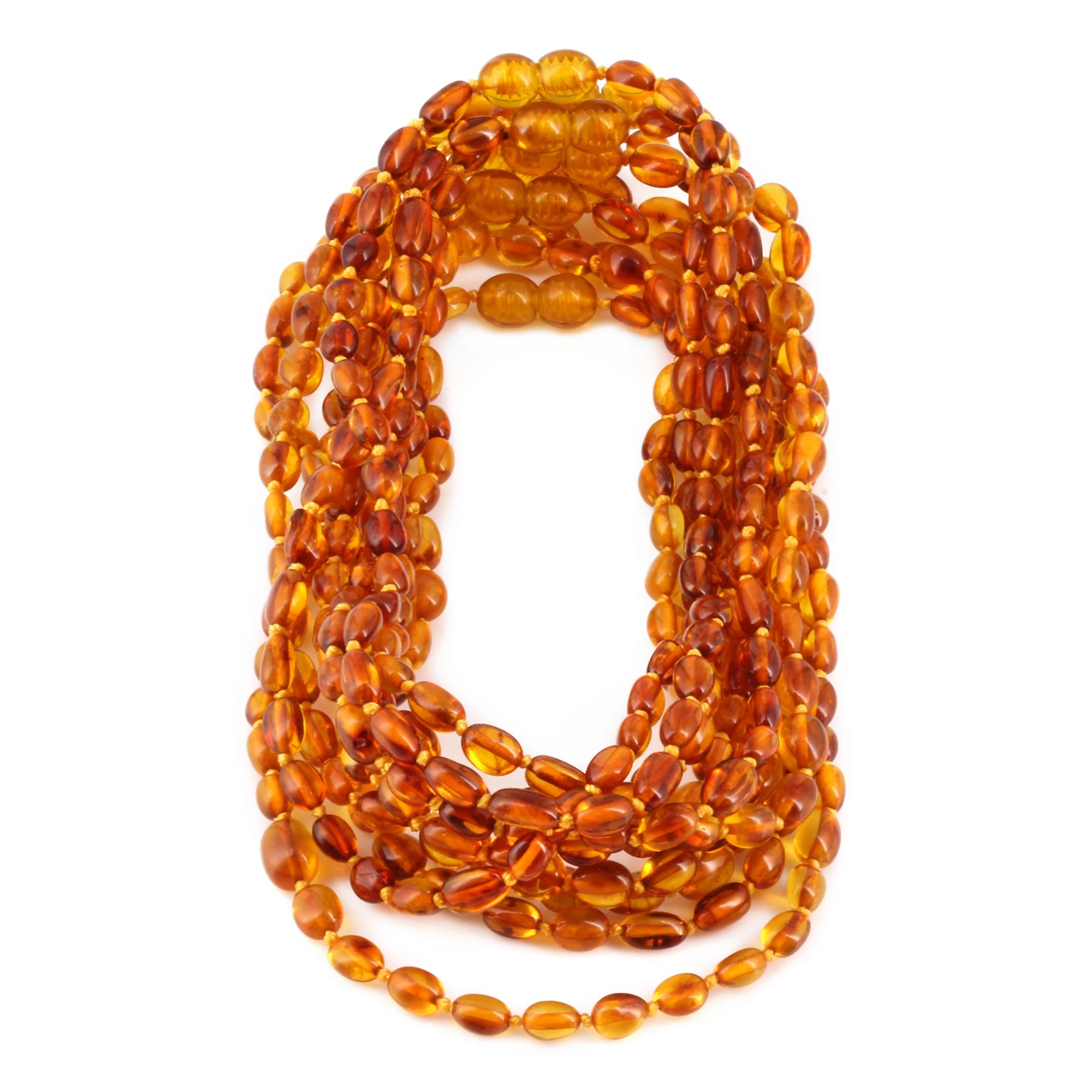 Baltic Amber Baby Teething Necklace Olive Light Cognac Glossy Finish - Wholesale Lot of 10pcs - 32cm / 12.6in - XO54LC
