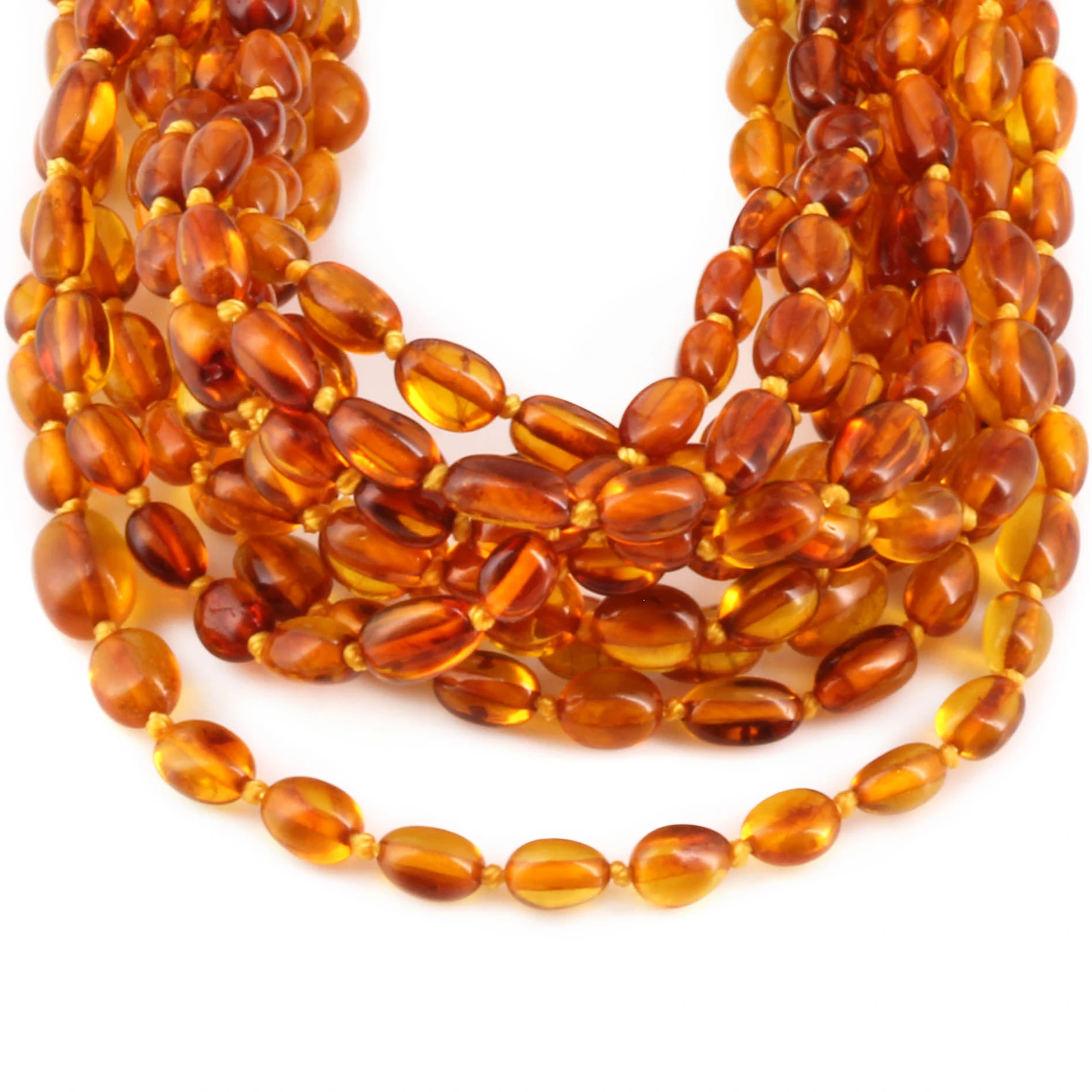 Baltic Amber Baby Teething Necklace Olive Light Cognac Glossy Finish - Wholesale Lot of 10pcs - 32cm / 12.6in - XO54LC