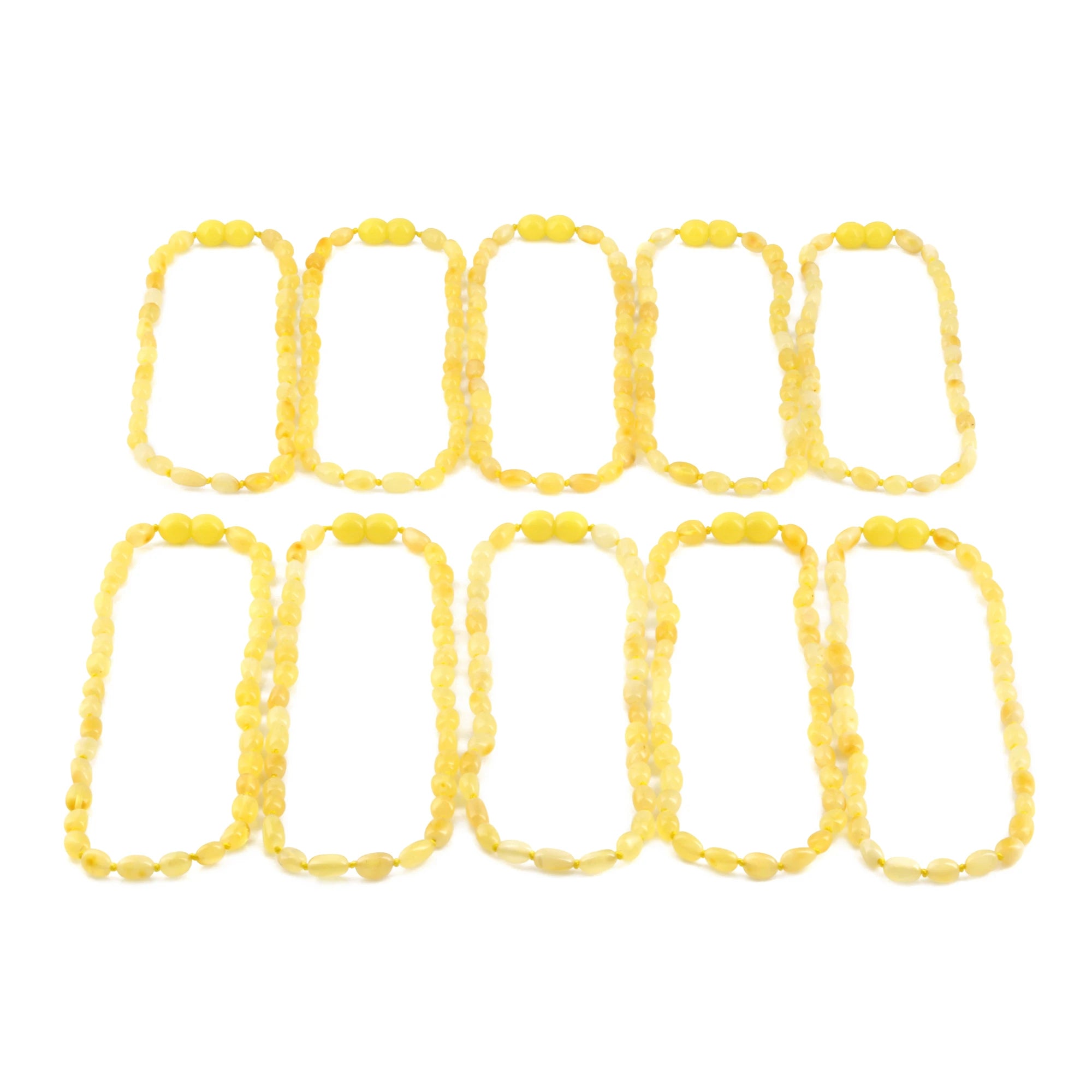 Baltic Amber Baby Teething Necklace Olive Milky Yellow Glossy Finish - Wholesale Lot of 10pcs - 32cm / 12.6in - XO54MY